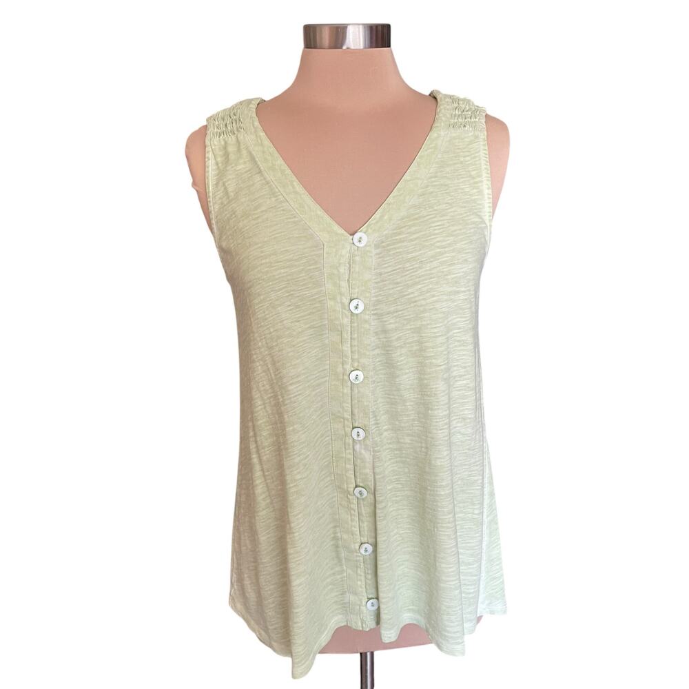 Soft Surroundings Pale Green Tunic Length Tank Top MEDIUM Button Adorned Summer